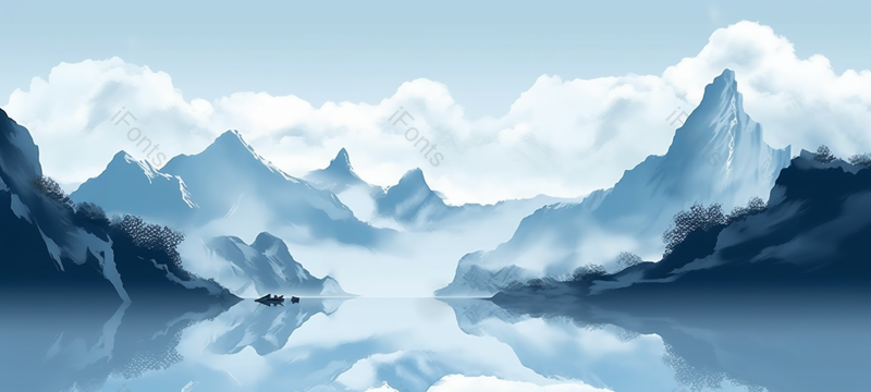 蓝色简约意境山水淡雅背景图,插画/手绘图,插画/手绘图库,插画/手绘图下载,插画/手绘